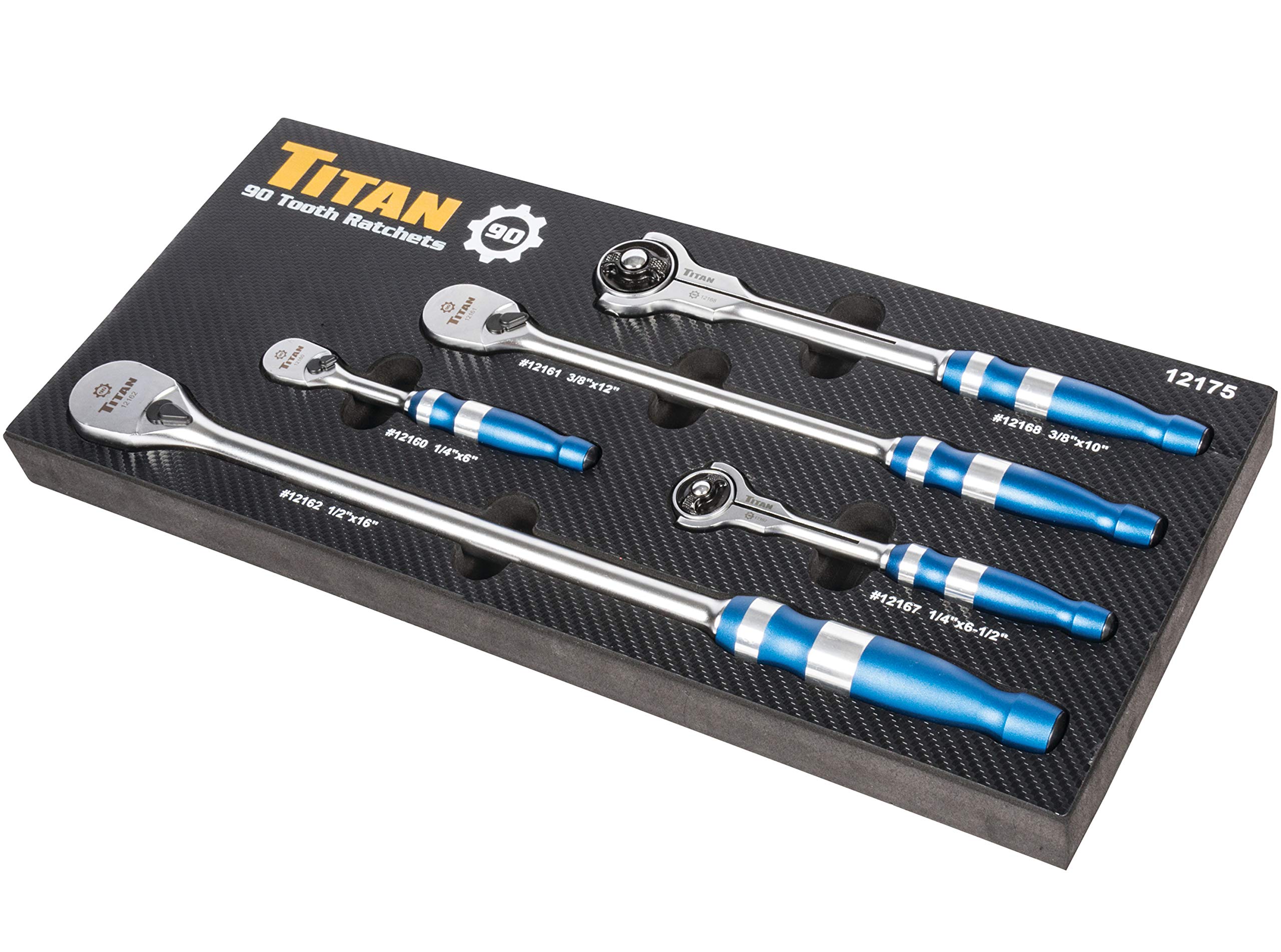 Juego De Trinquetes Titan 12175, 5 Piezas, Cabeza Giratoria Y 90 Dientes Y Plano - Venta Internacional.