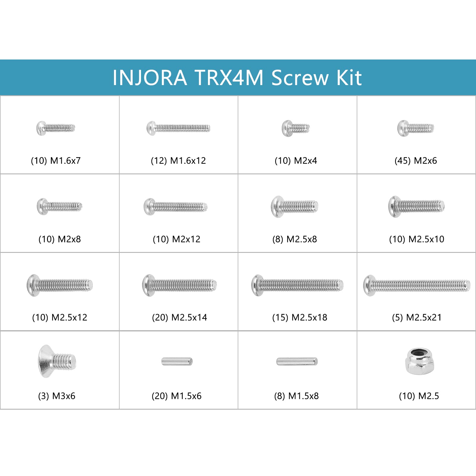 Foto 6 pulgar | Kit De Tornillos Injora De Acero Inoxidable Grado 12.9 Para Trx4m 1/18 Rc - Venta Internacional.