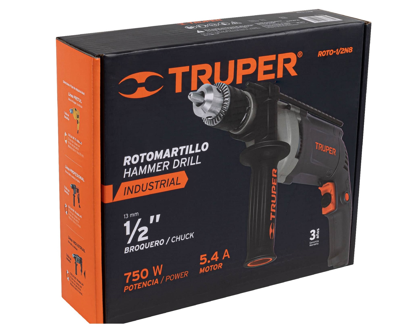 Foto 4 pulgar | Rotomartillo Truper Roto-1/2n8 1/2'' 750 W Industrial Taladro-Destornillador