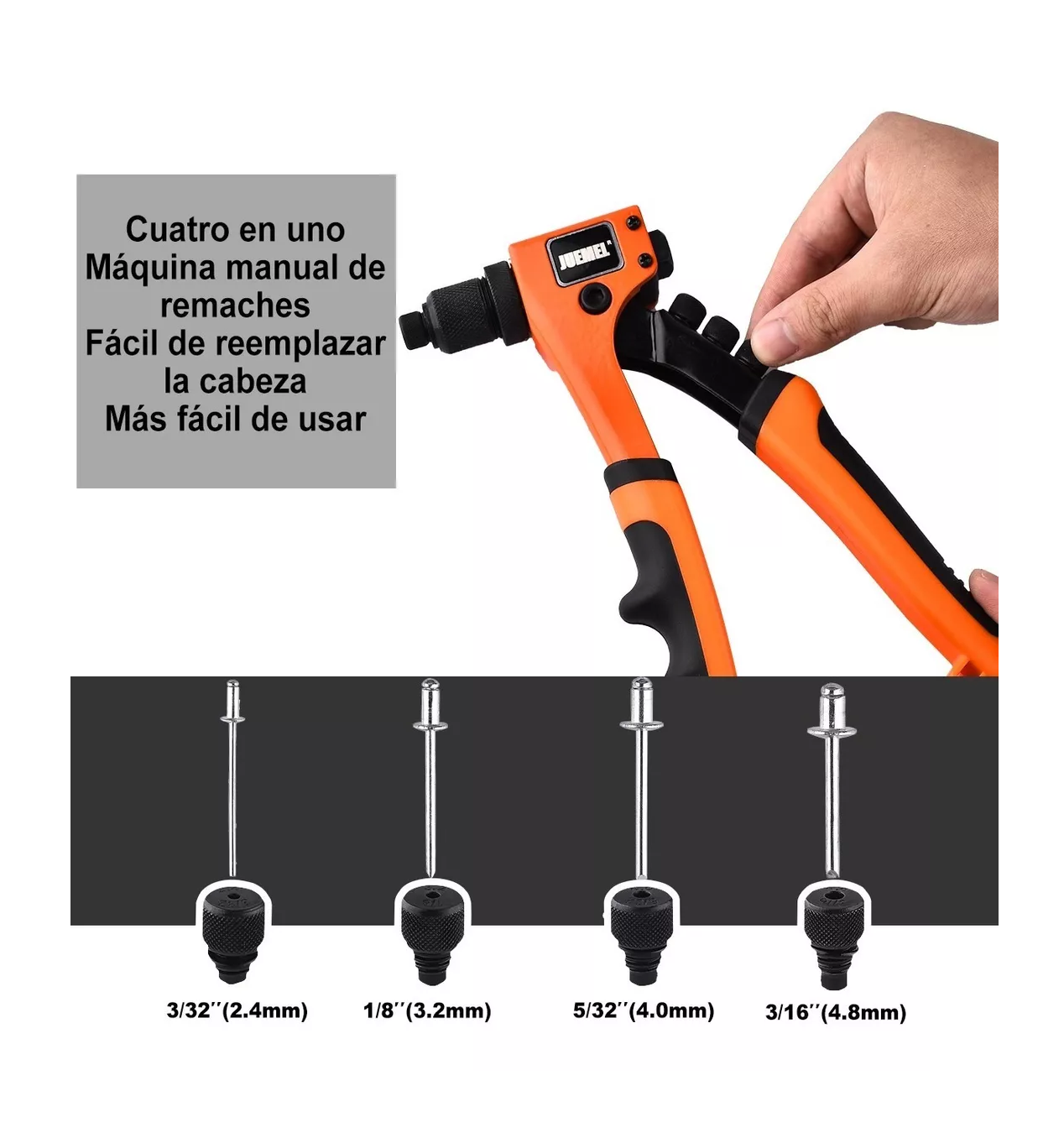 Foto 5 pulgar | Remachadora Profesional Juemel color Negro con Naranja de 8 " con Boquillas de Cambio Rápido