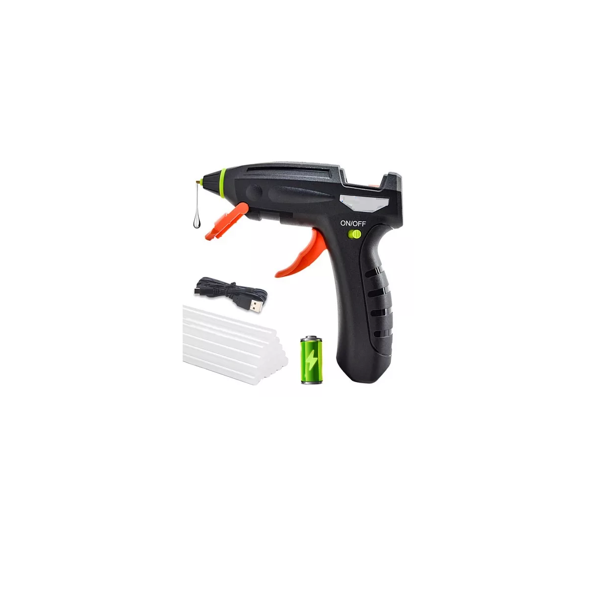 Pistola de Silicon Inalámbrica Eo Safe Imports Esi-8162 Recargable Negro + 20 Piezas de Barras