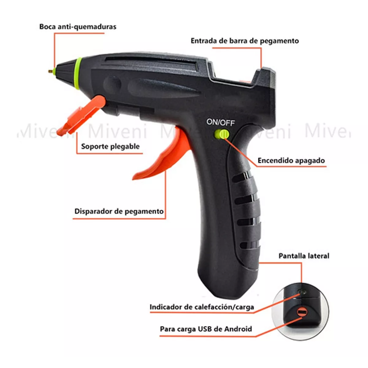 Foto 2 | Pistola de Silicon Inalámbrica Eo Safe Imports Esi-8162 Recargable Negro + 20 Piezas de Barras