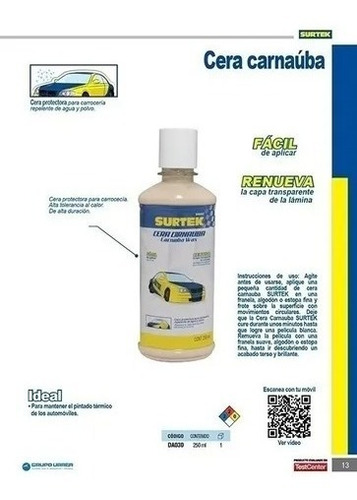 Foto 3 pulgar | Cera Abrillantador Pintura Fácil Uso 250ml Auto Surtek