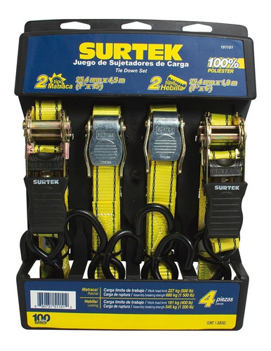 Juego 4 Sujetadores Carga Tipo Matraca Hebilla Surtek