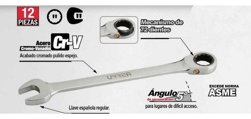 Foto 3 pulgar | Juego 12 Llaves Combinadas Matraca Acero Cromo Urrea