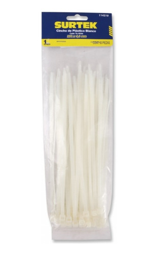 Foto 2 pulgar | Cincho Plástico 203x4.6mm 50pz Natural Blanco Surtek