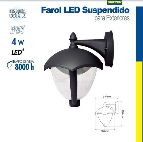 Foto 3 pulgar | Farol Led Suspendido Negro 4w Aluminio Exteriores Surtek