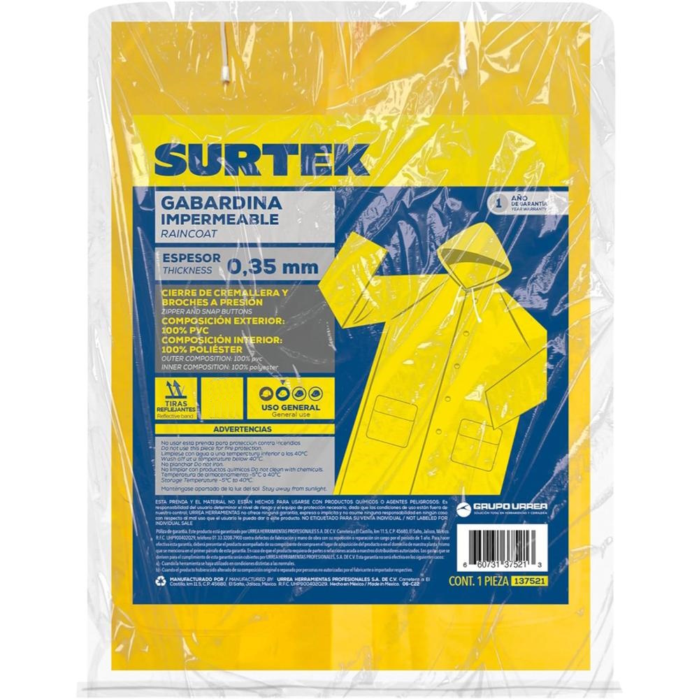 Foto 3 pulgar | Impermeable Gabardina Interior De Poliéster Surtek Amarillo