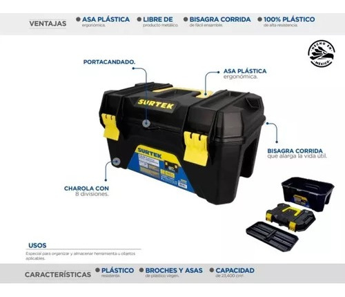 Foto 4 pulgar | Cajas Portaherramientas Plástica Cps19t1 15 Pz Negro Surtek