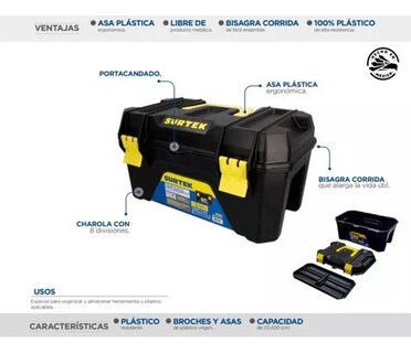 Foto 3 | Cajas Portaherramientas Plástica Cps19t1 15 Pz Negro Surtek