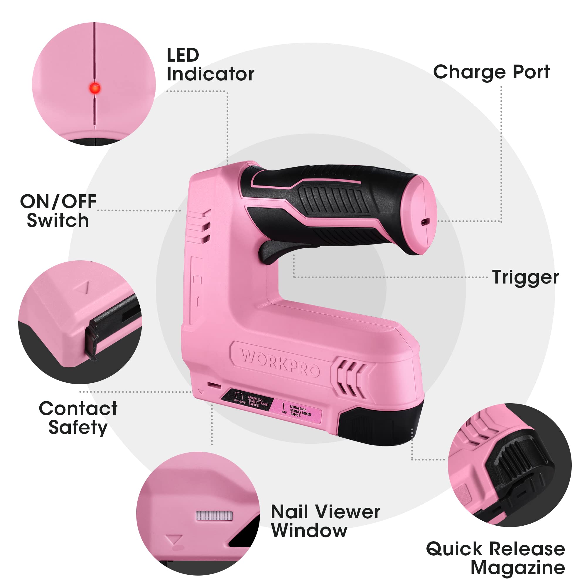 Foto 3 pulgar | Pistola Inalámbrica 2 En 1 Para Grapar Y Clavar Workpro 3,6 V Power Pink - Venta Internacional.