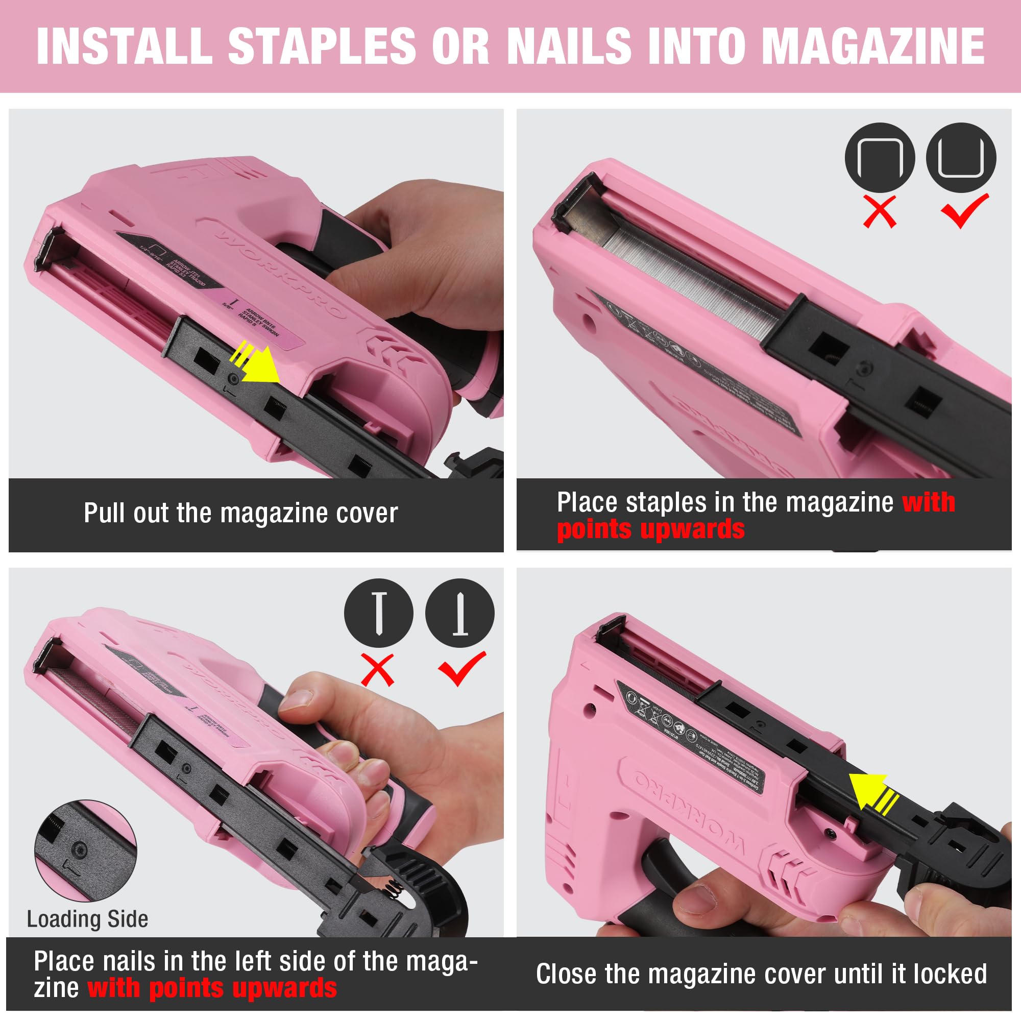 Foto 6 pulgar | Pistola Inalámbrica 2 En 1 Para Grapar Y Clavar Workpro 3,6 V Power Pink - Venta Internacional.