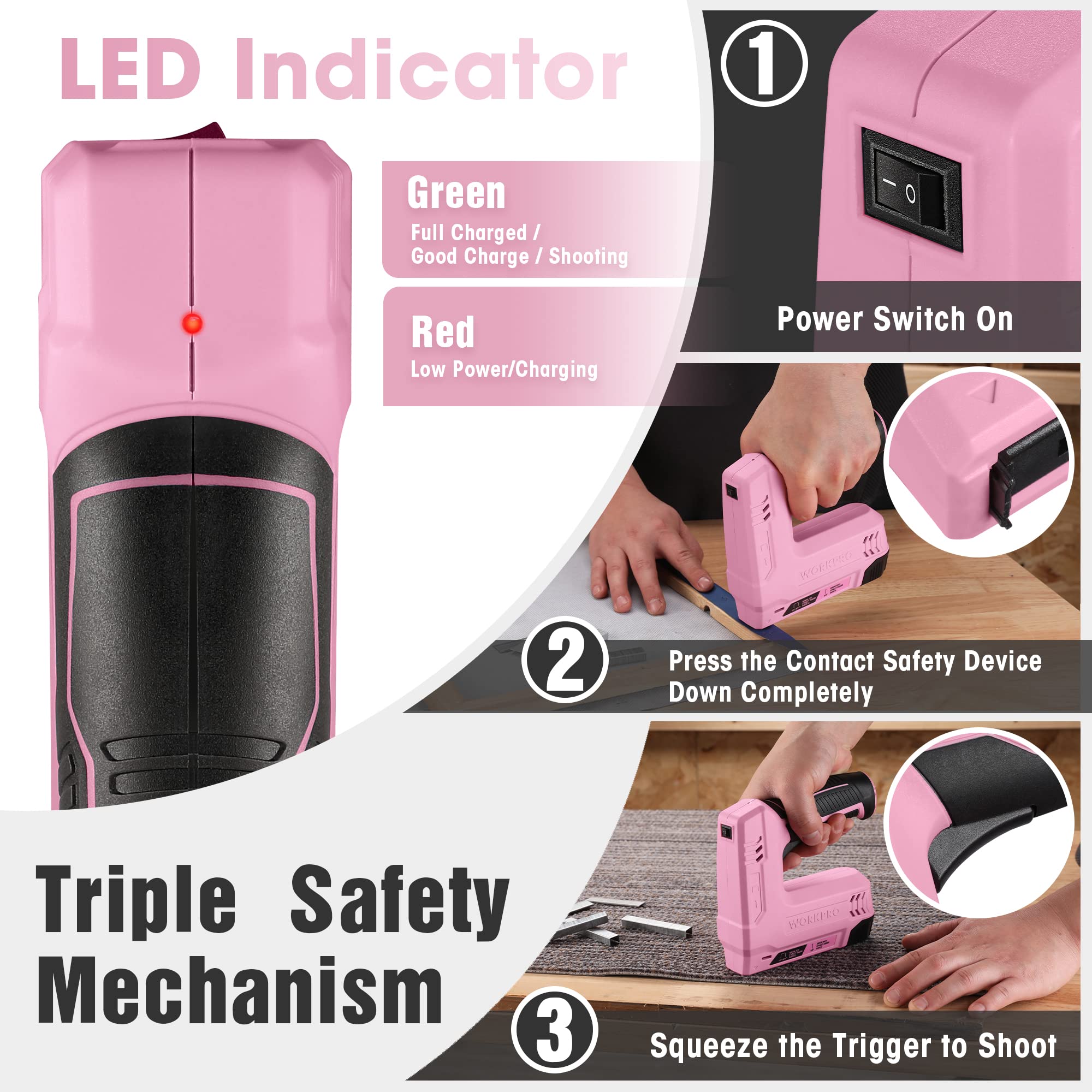 Foto 6 | Pistola Inalámbrica 2 En 1 Para Grapar Y Clavar Workpro 3,6 V Power Pink - Venta Internacional.
