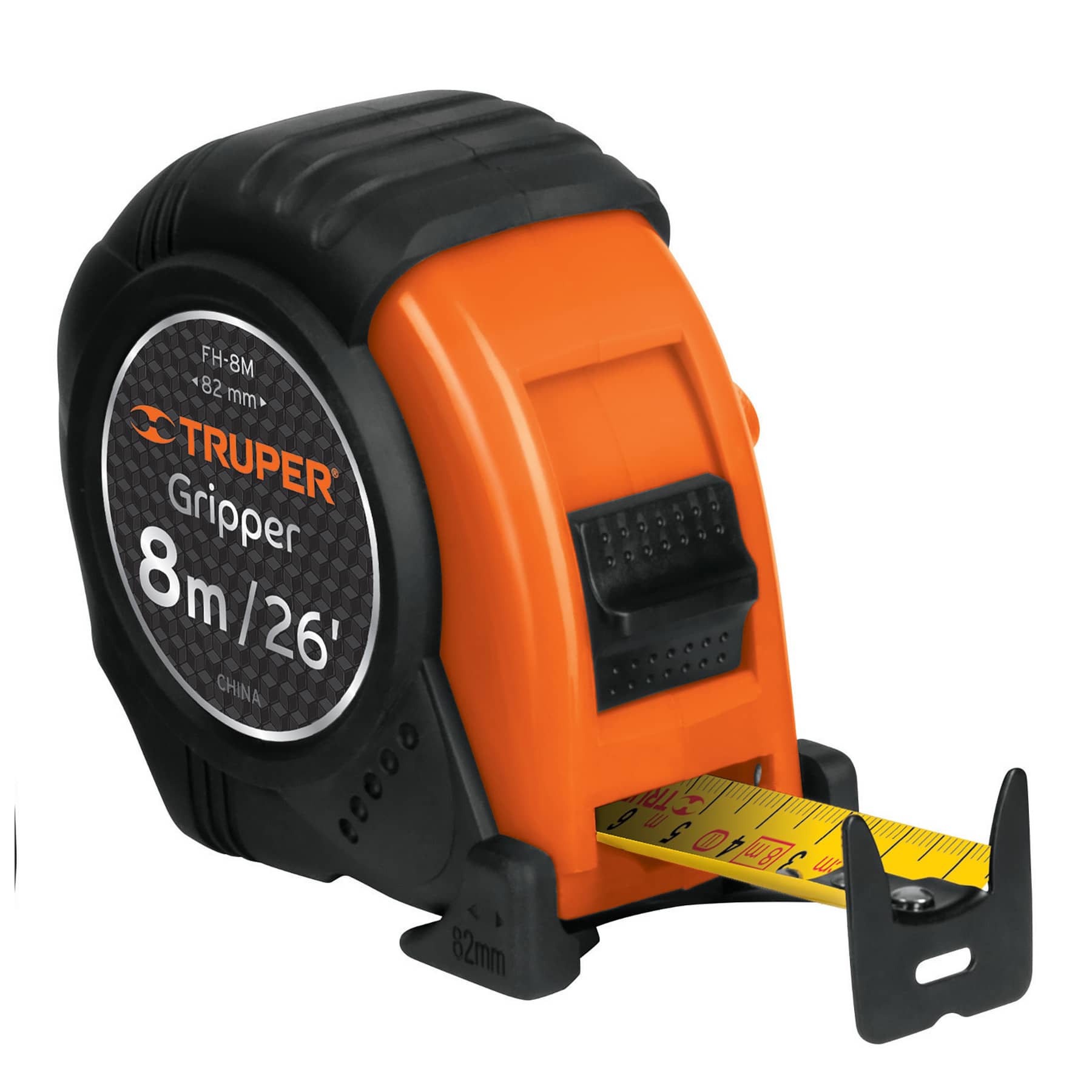 Flexómetro Gripper de Truper FH-8M color Naranja contra Impactos 8 M