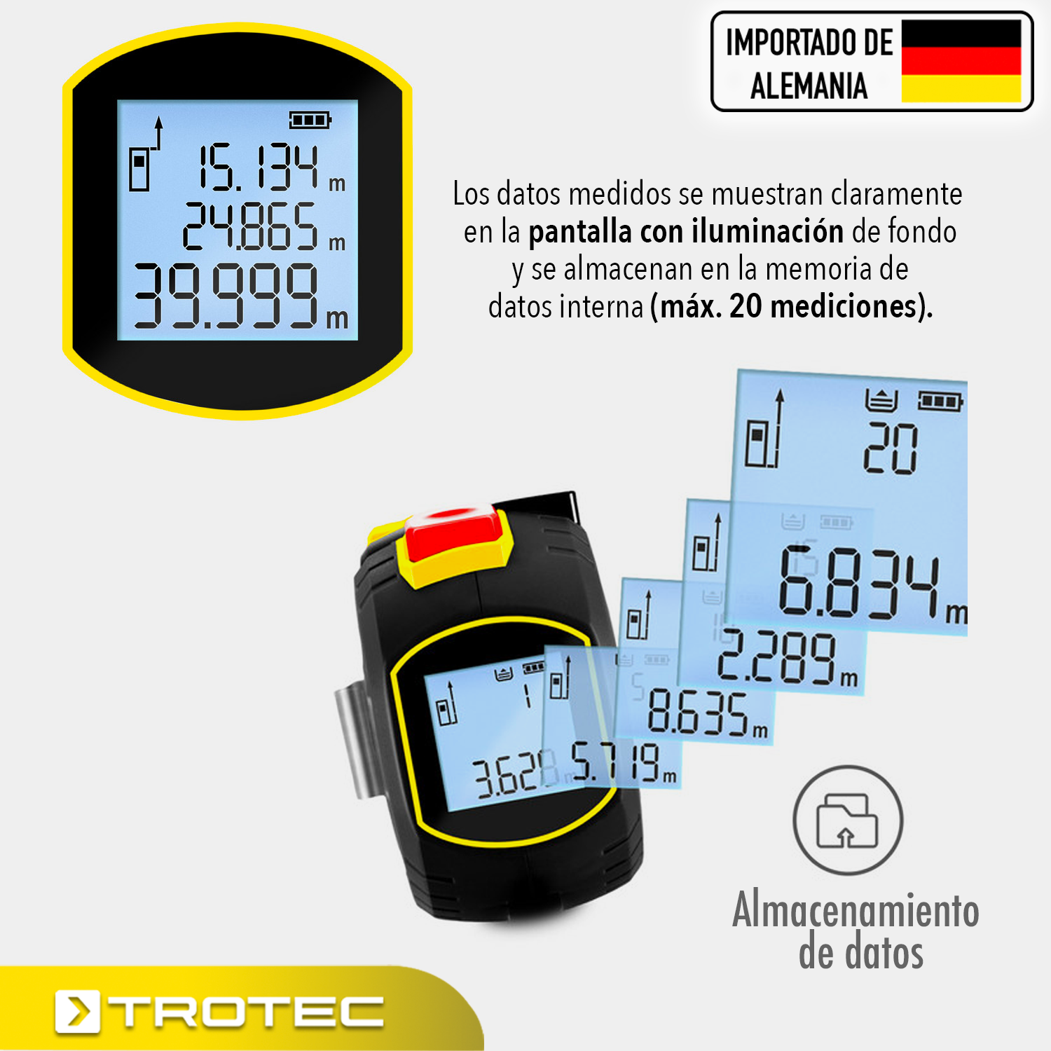 Foto 3 | Flexómetro 3 En 1 Trotec Con Láser 40m Y Cinta 5m