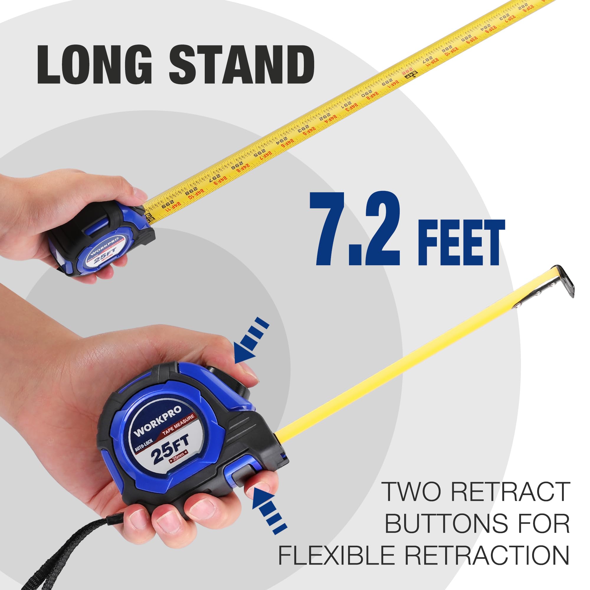Foto 4 | Cinta Métrica Workpro De 7,6 M Con Bloqueo Automático De Fracciones 1/8, Ingeniero - Venta Internacional.