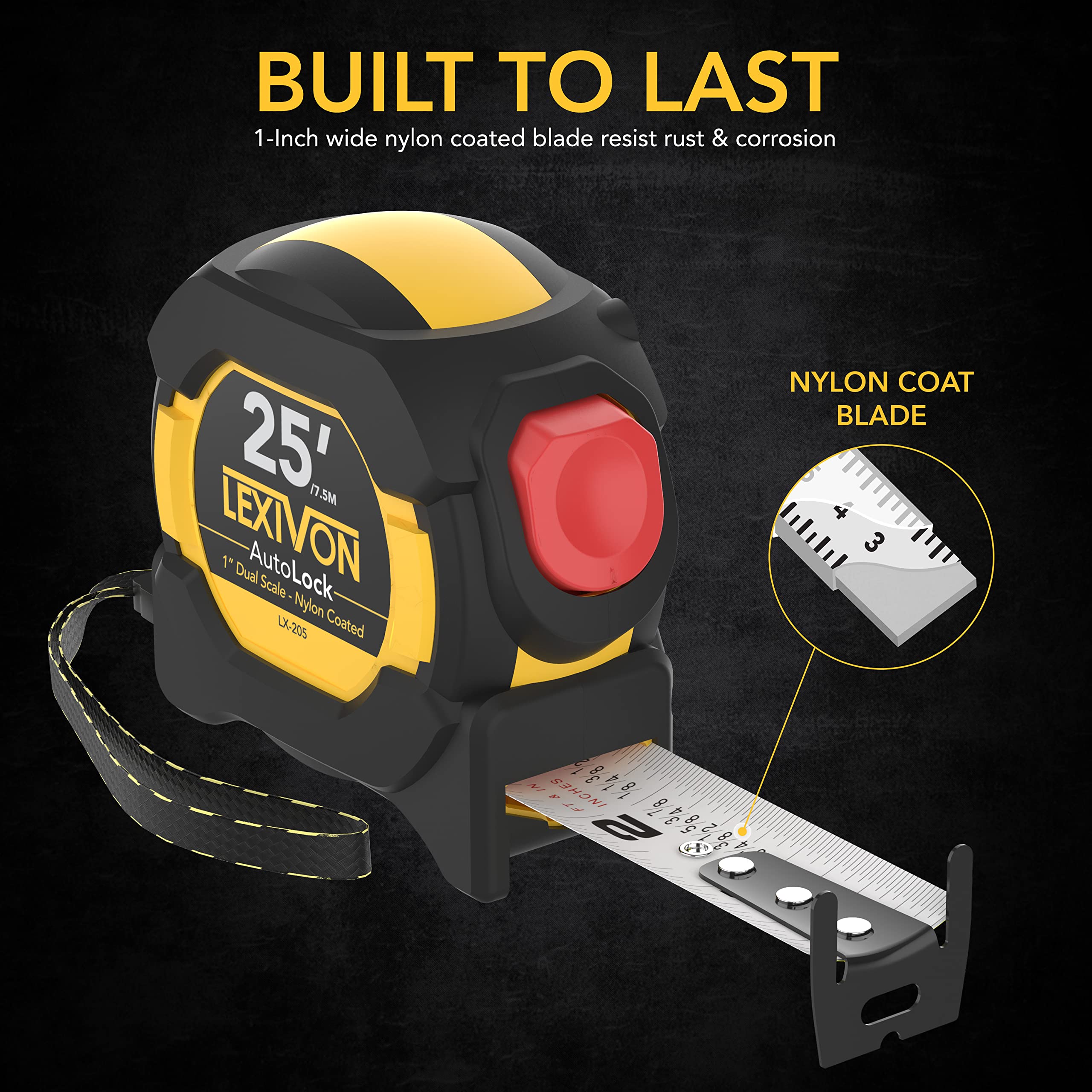 Foto 2 | Cinta Métrica Lexivon Lx-205 Con Revestimiento De Nailon Autolock De 7,5 M/25 Pies - Venta Internacional.