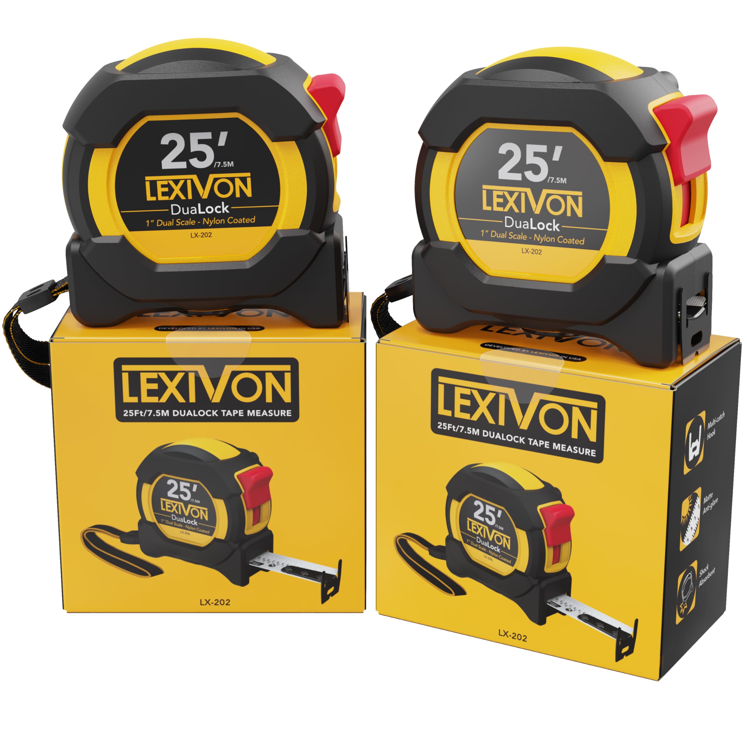 Cinta Métrica Lexivon Lx-202, 7,5 M/25 Pies, Dualock, Hoja De 1 Pulgada De Ancho - Venta Internacional.