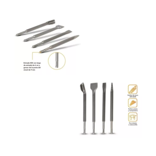 Foto 3 | Kit Cincel para Taladro Rotomartillo Concreto Gurbia 25 cm 4 Piezas Plateados