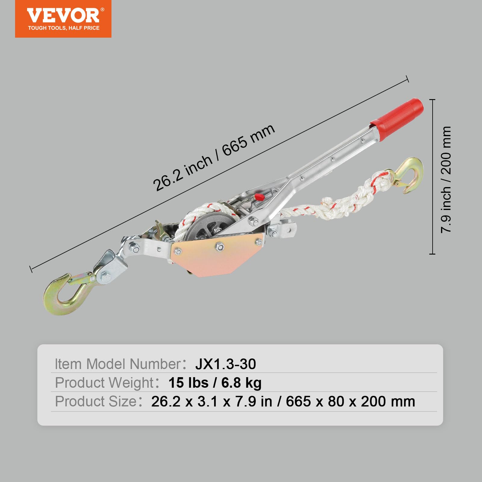 Foto 7 | Extractor De Cuerdas Vevor De 3/4 Toneladas (750 Kg) De Capacidad De Tracción Con Cuerda De 30 M - Venta Internacional.
