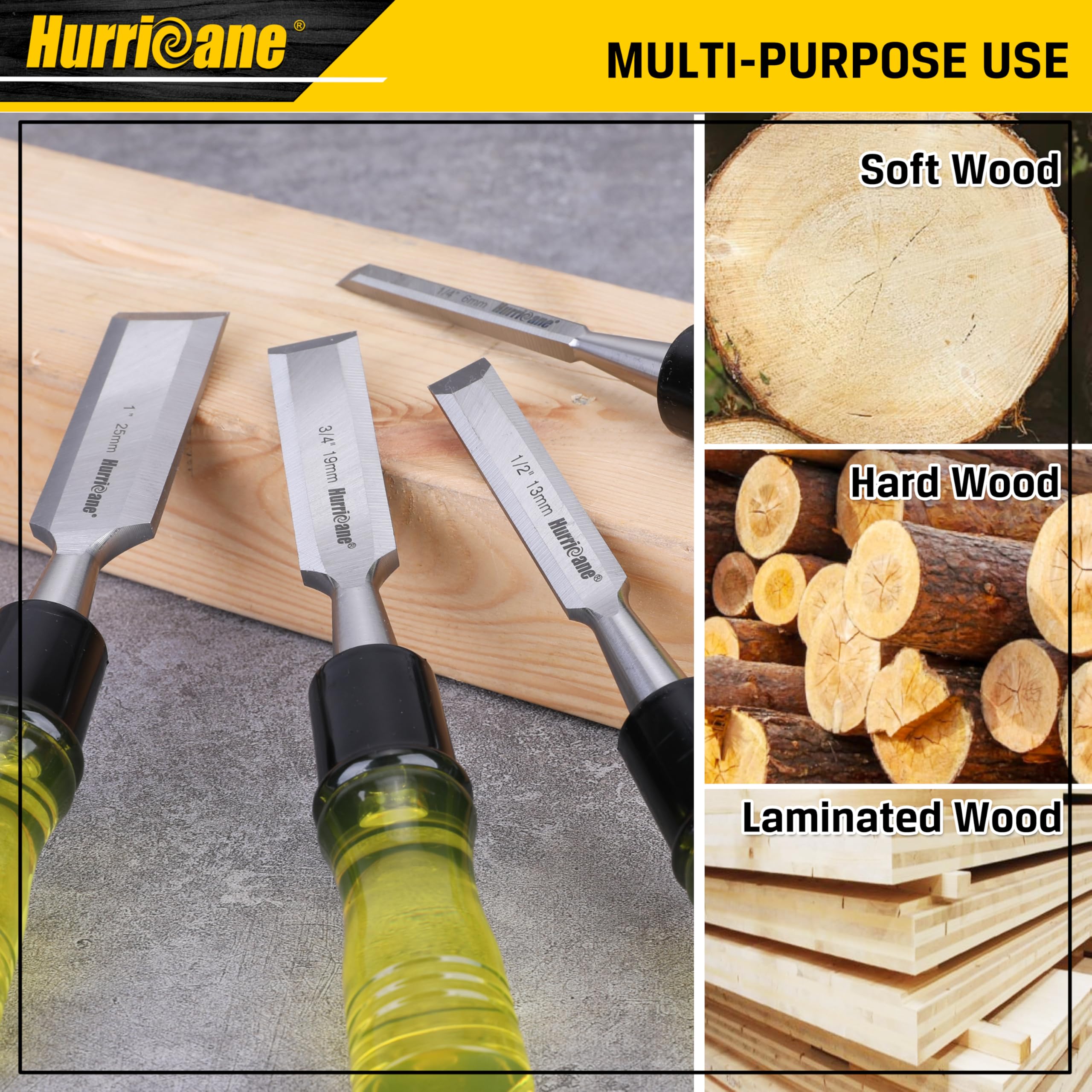 Foto 5 | Juego De Cinceles Para Madera Hurricane  4 Piezas  Borde Biselado De Acero Cr-v - Venta Internacional.
