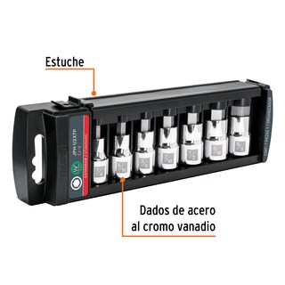 Foto 2 | Juego de 7 Dados Truper color Negro Cuadro 1/2'' Punta Hexagonal Std