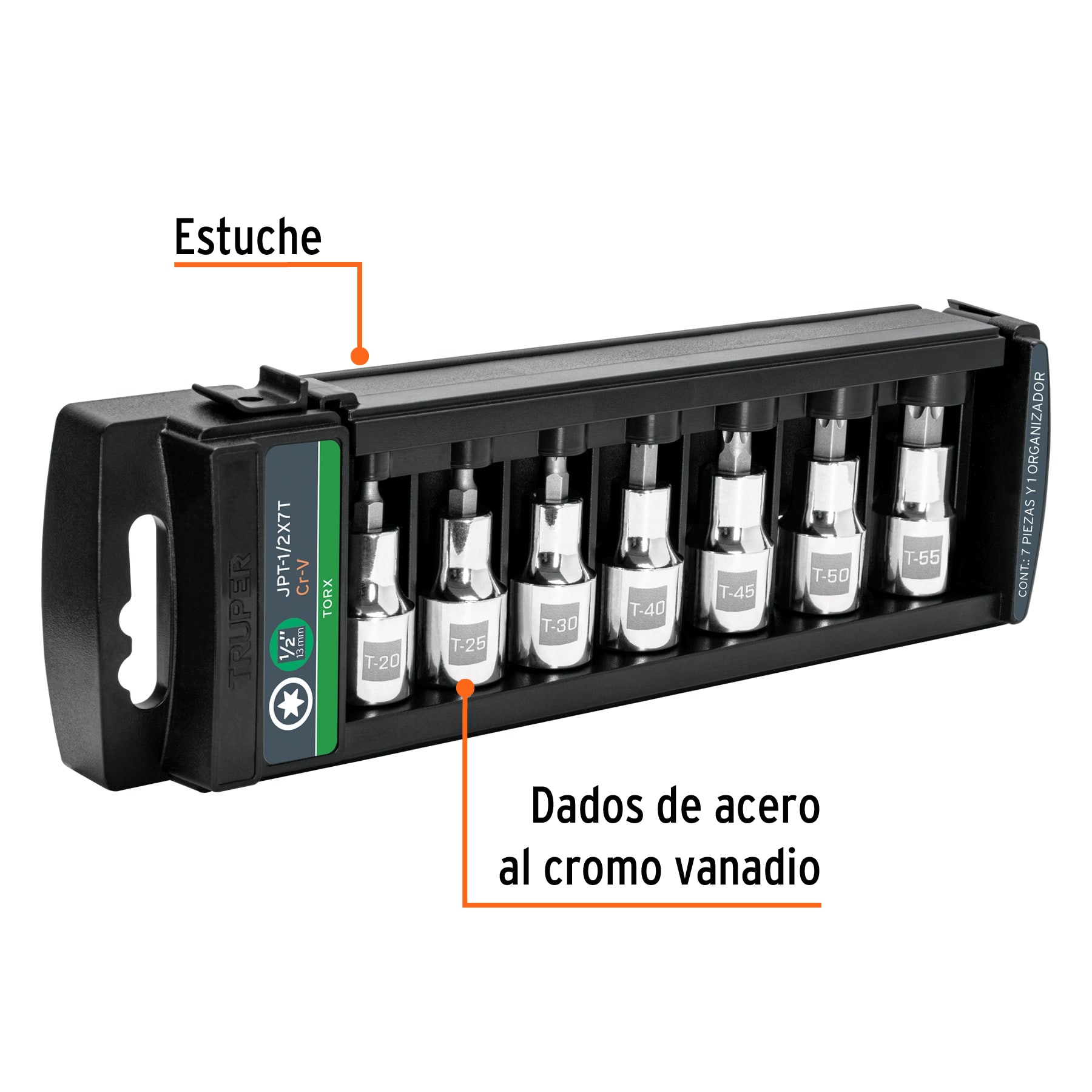 Foto 2 | Juego de 7 Dados Truper color Negro Cuadro 1/2'' Punta Torx