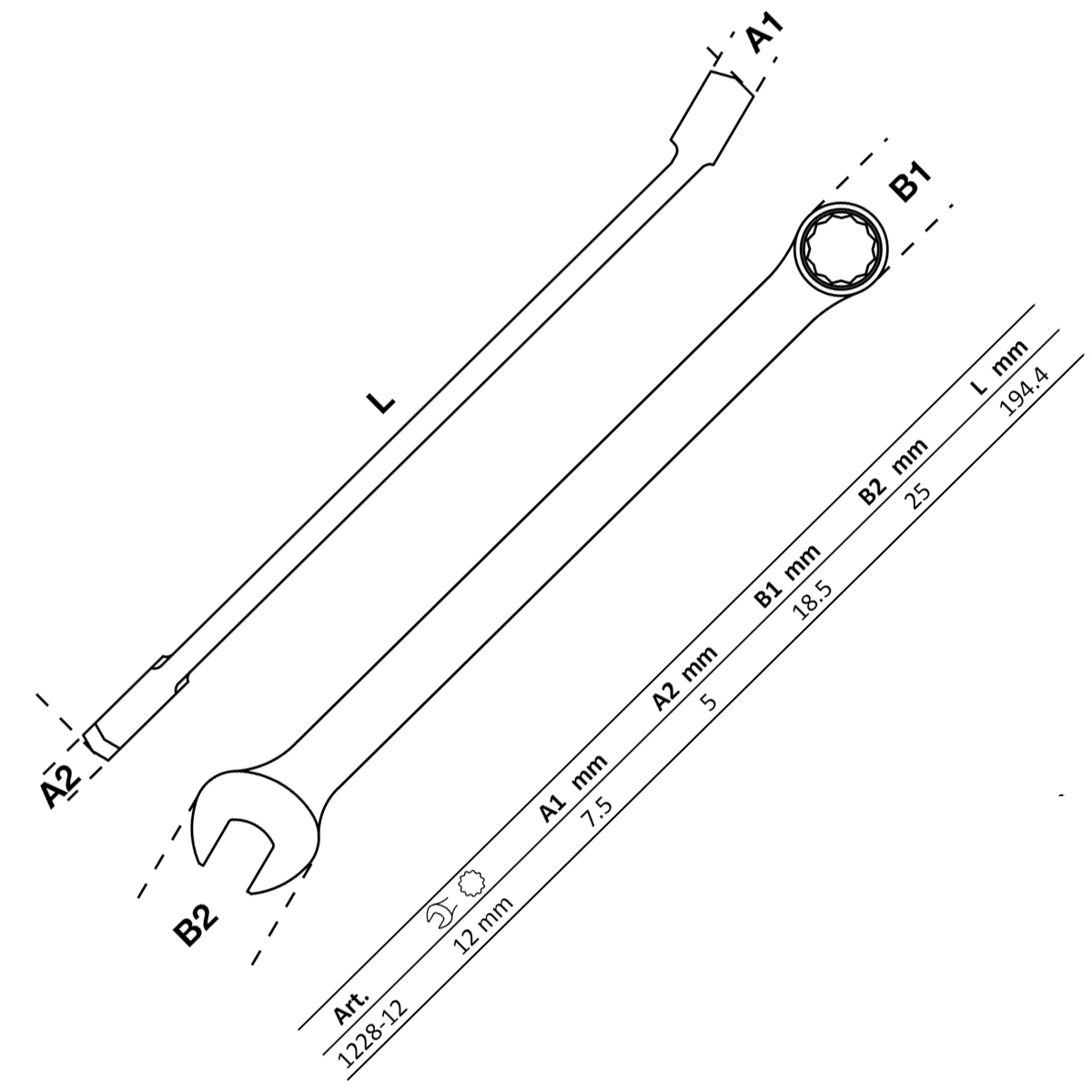 Foto 2 | Llave Combinada | Extra Larga | 12 Mm | Bgs 1228-12