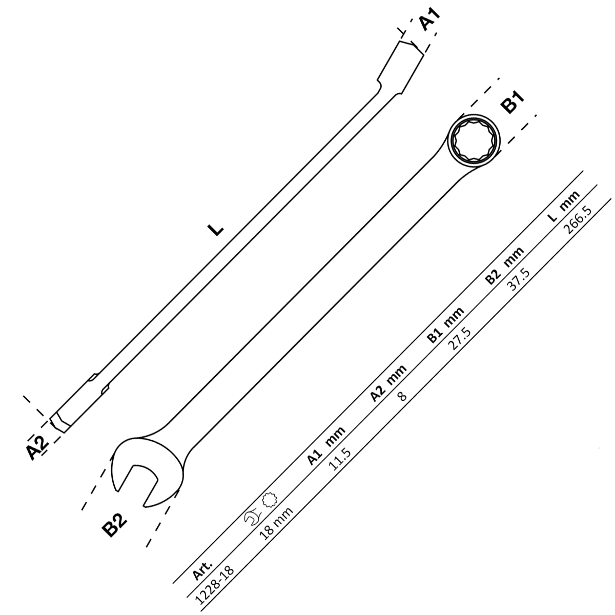 Foto 2 | Llave Combinada | Extra Larga | 18 Mm | Bgs 1228-18