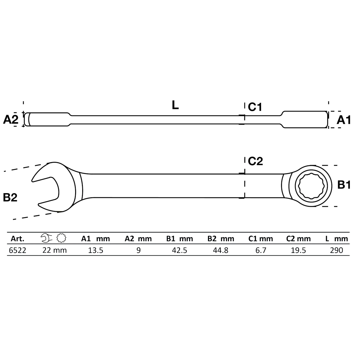 Foto 3 pulgar | Llave Combinada Con Matraca | 22 Mm | Bgs 6522