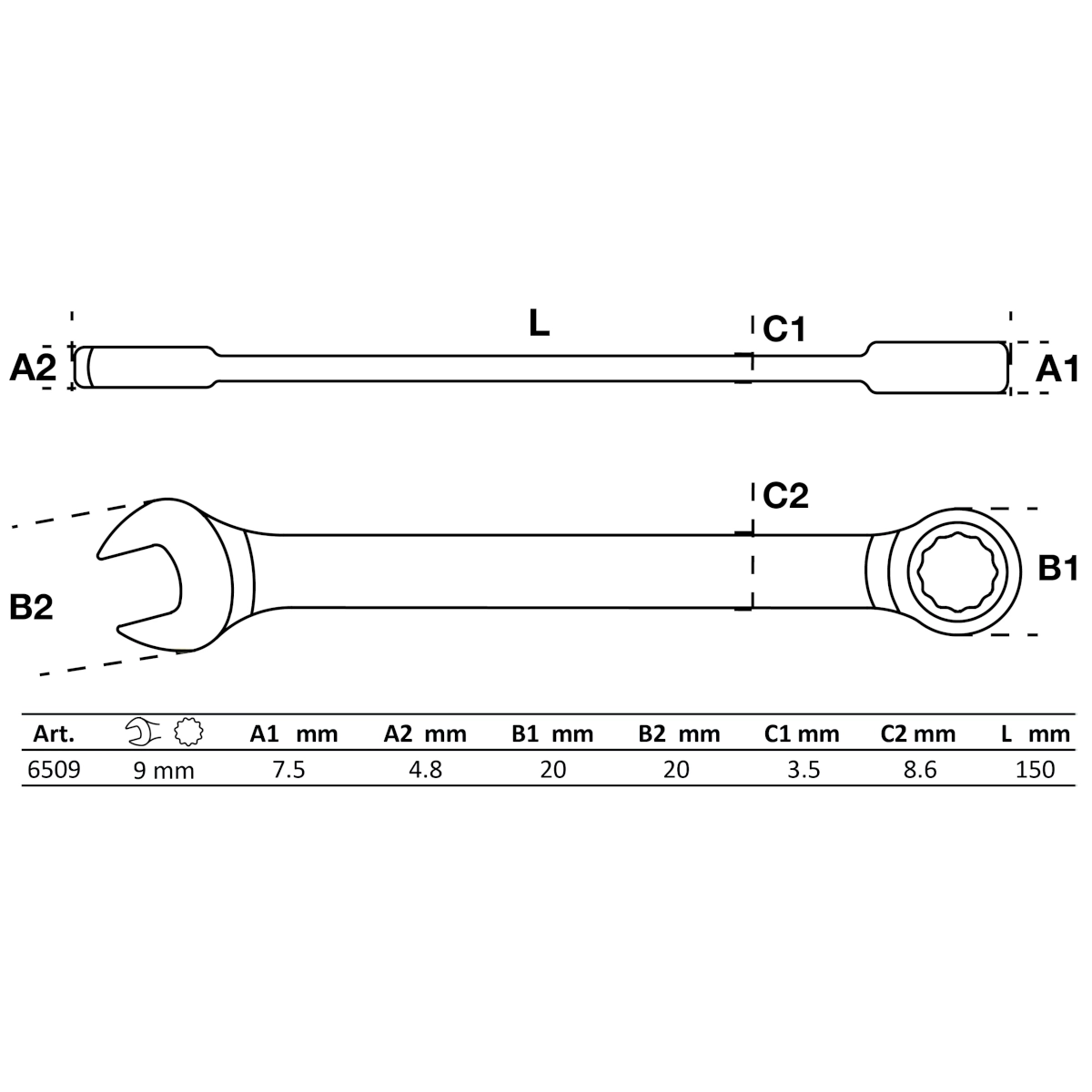 Foto 3 pulgar | Llave Combinada Con Matraca | 9 Mm | Bgs 6509