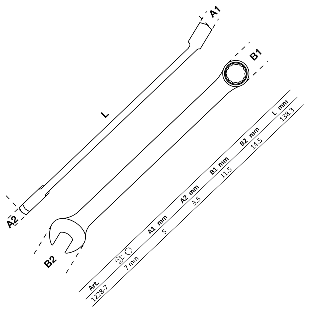 Foto 2 | Llave Combinada | Extra Larga | 7 Mm | Bgs 1228-7