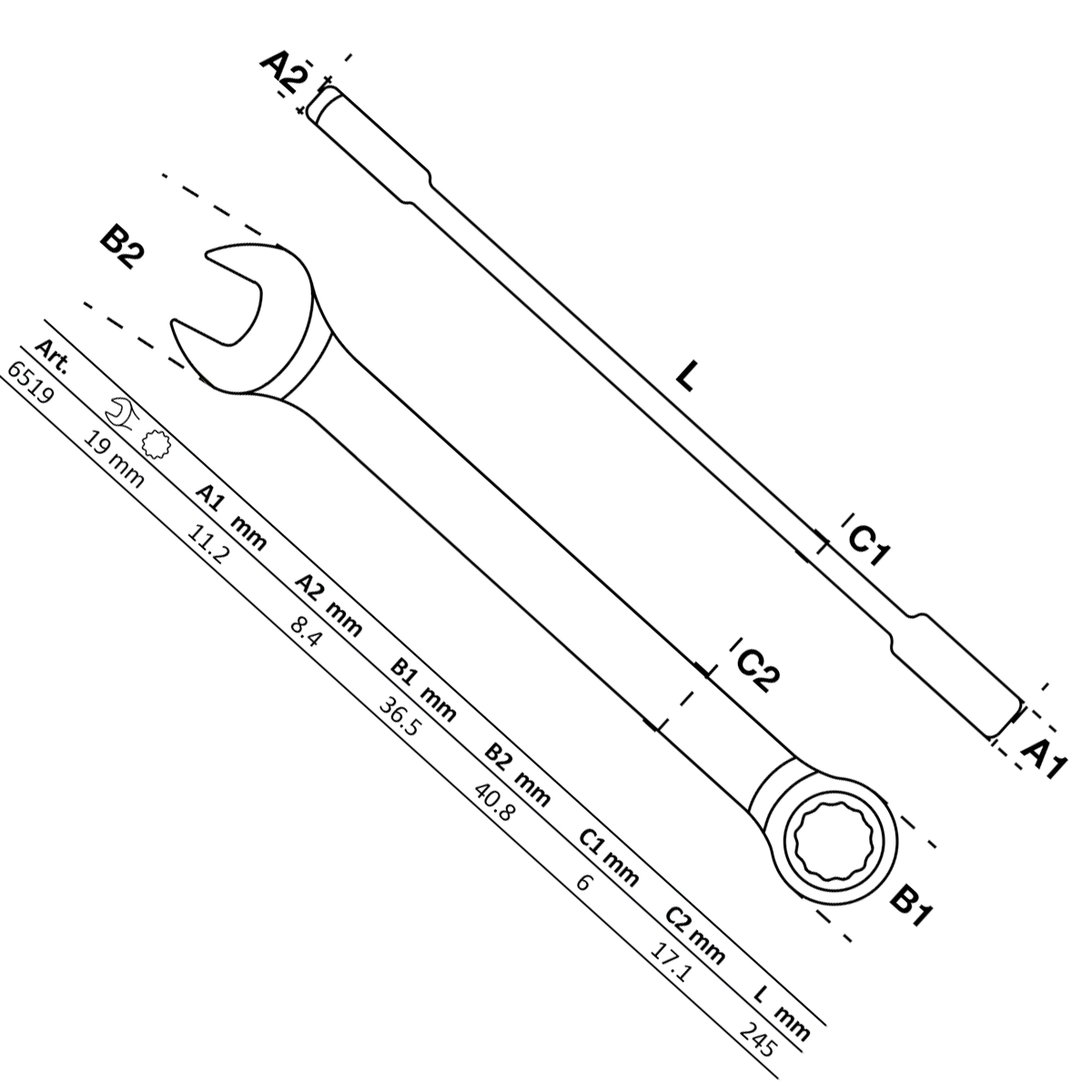 Foto 2 | Llave Combinada Con Matraca | 19 Mm | Bgs 6519