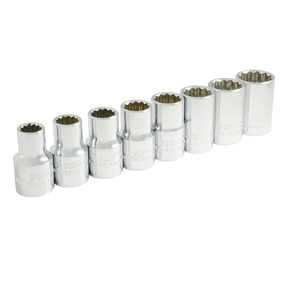 Juego De Dados Cuadro De 1/2'' Métricos, 12 Puntas, 8 Piezas Surtek