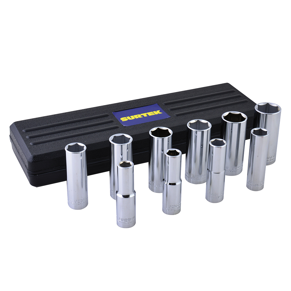 Juego De Dados Largos Cuadro De 1/2'' 6 Puntas, En Pulgadas, 10 Piezas Surtek