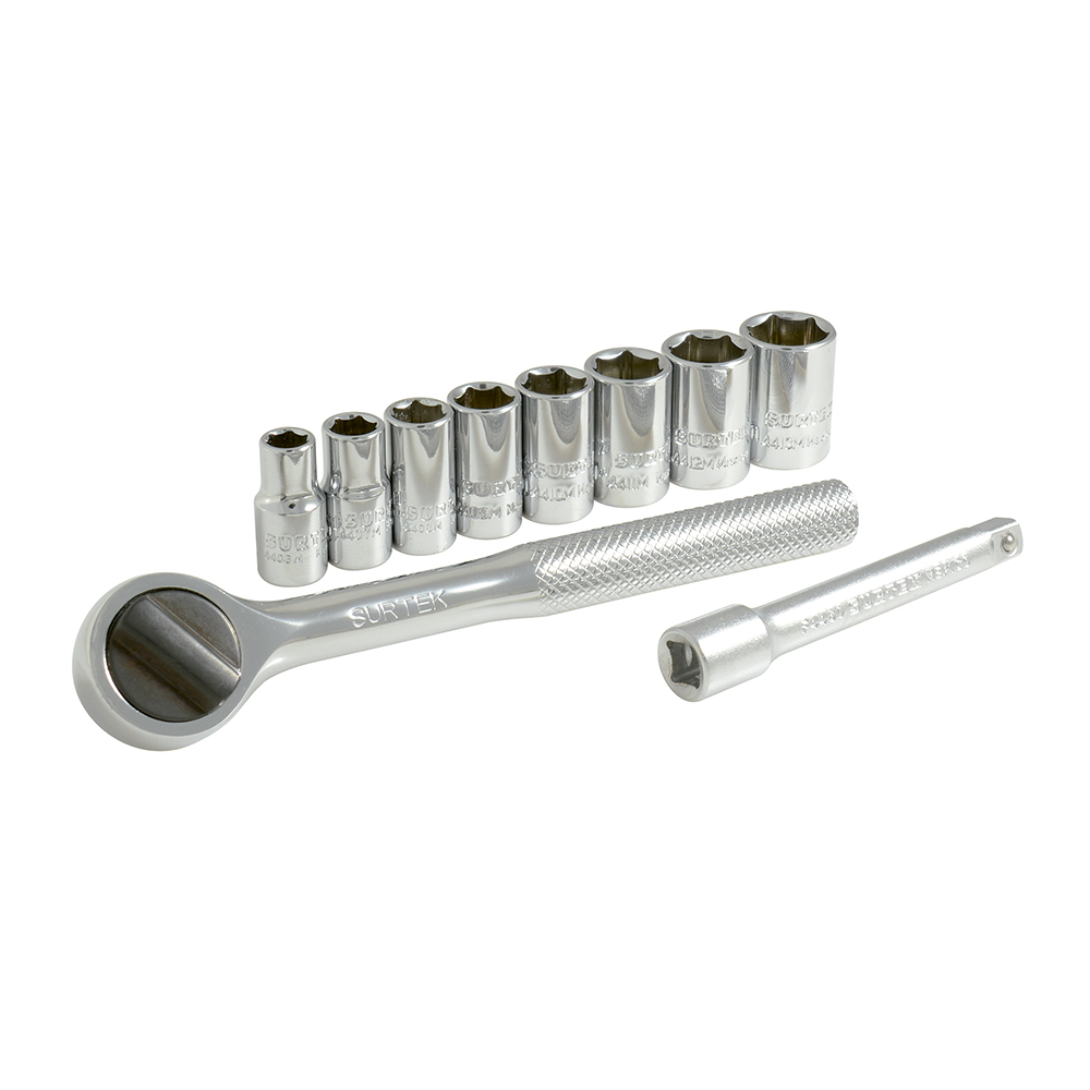 Juego De Dados Y Accesorios Cuadro De 1/4'' Métrico, 10 Piezas Surtek