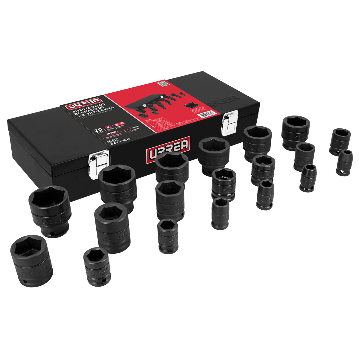 Juego De Dados De Impacto Cuadro De 1/2'', En Pulgadas En Caja, 19 Piezas Urrea