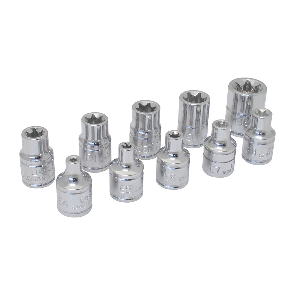Juego De Dados Torx Hembra Cuadro De 3/8'' En Riel, 10 Piezas Urrea