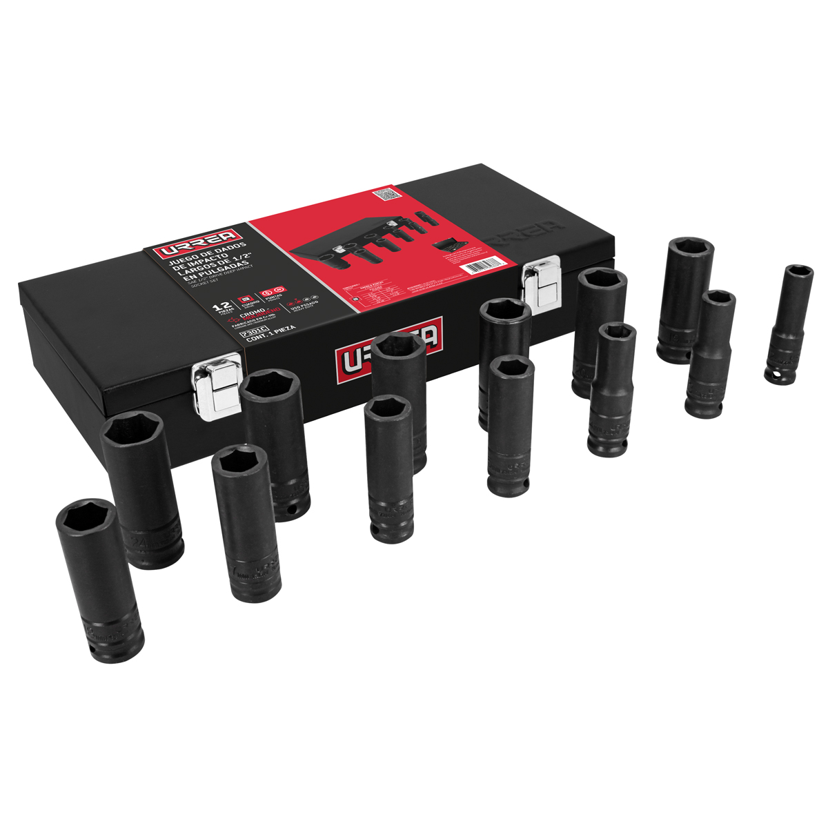 Juego De Dados Largos De Impacto Cuadro De 1/2'', Métricos En Caja, 13 Piezas Urrea