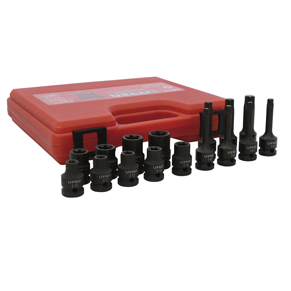 Juego De Dados De Impacto Torx Hembra Y Punta Torx Cuadro De 1/2'', 16 Piezas Urrea
