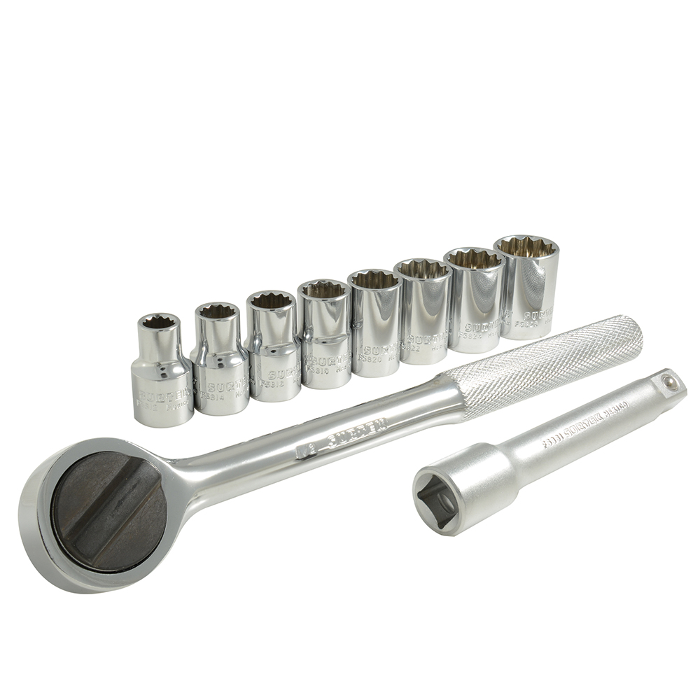 Juego De Dados Y Accesorios Cuadro De 1/2'' En Pulgadas, 10 Piezas Surtek