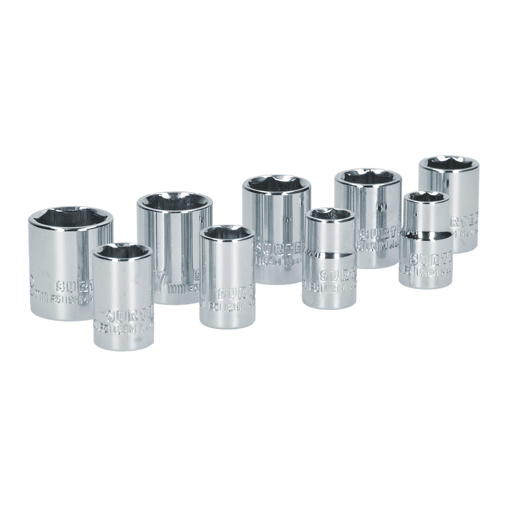 Juego De Dados Cuadro De 3/8'' 6 Puntas, Métricos, 9 Piezas Surtek