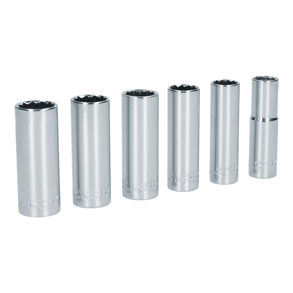 Juego De Dados Largos Cuadro De 1/2'' 12 Puntas, En Pulgadas, 6 Piezas Surtek
