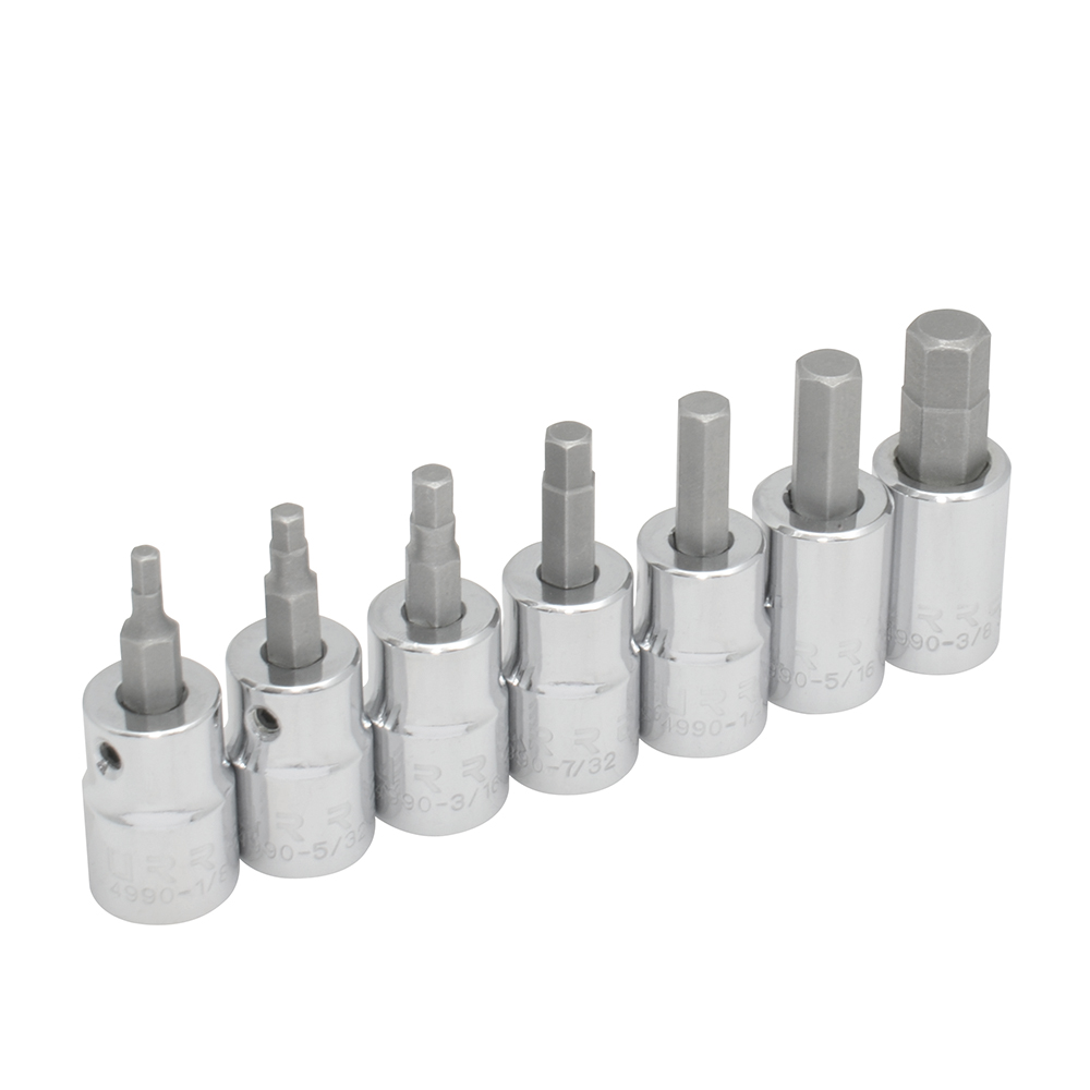 Juego De Dados Punta Hexagonal Cuadro De 3/8'', 6 Puntas, En Pulgadas En Riel, 7 Piezas Urrea