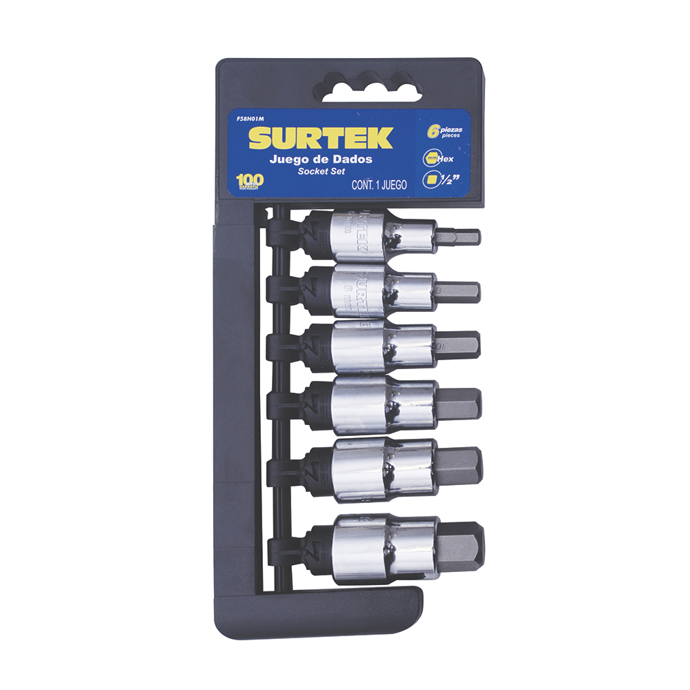 Juego De Dados Con Punta Hexagonal Cuadro De 1/2'' 6 Puntas, Métricos, 6 Piezas Surtek