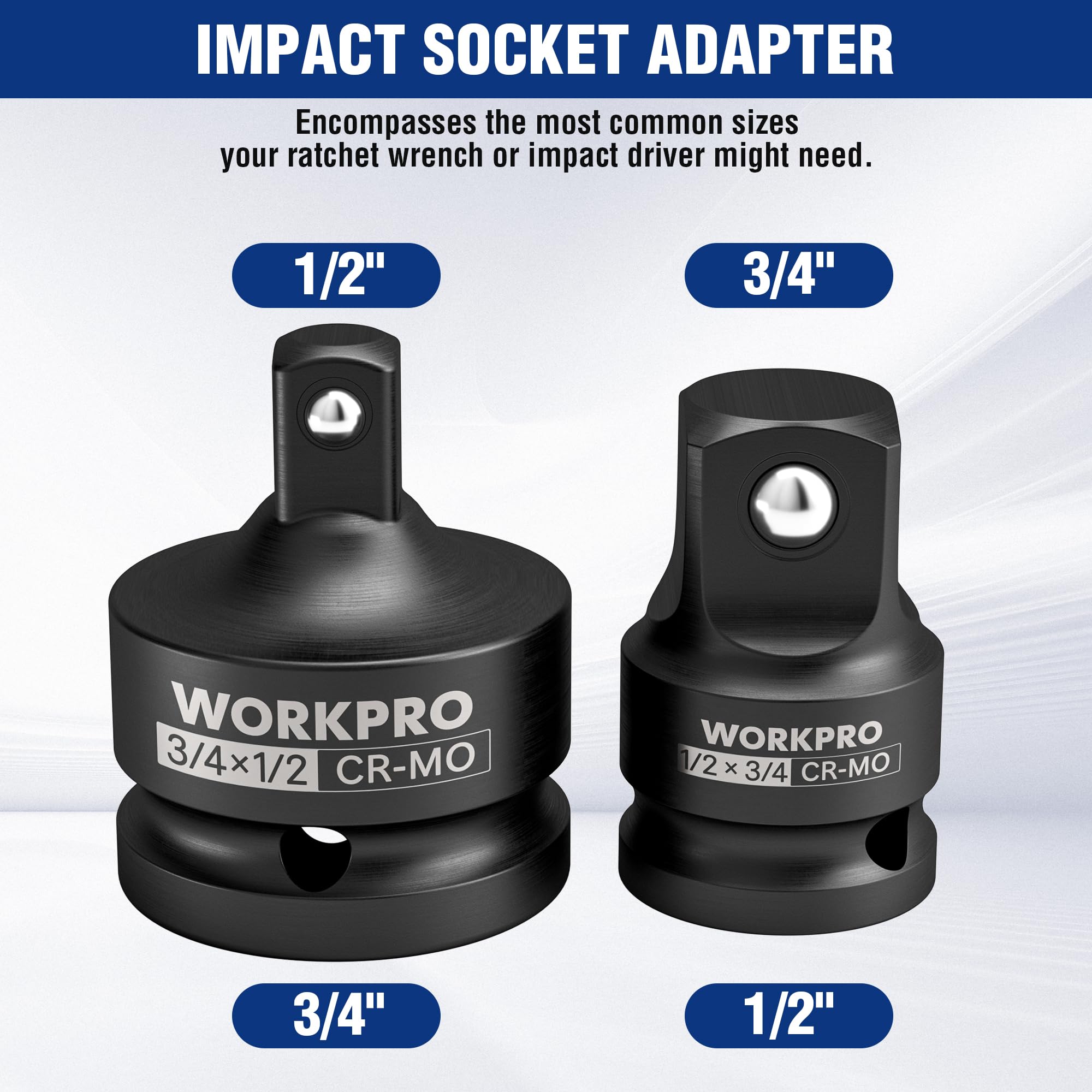 Foto 2 | Juego De Adaptadores Impact Socket Workpro De 3/4 F A 1/2 M Y De 1/2 F A 3/4 M - Venta Internacional.