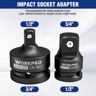 Foto 2 | Juego De Adaptadores Impact Socket Workpro De 3/4 F A 1/2 M Y De 1/2 F A 3/4 M - Venta Internacional.