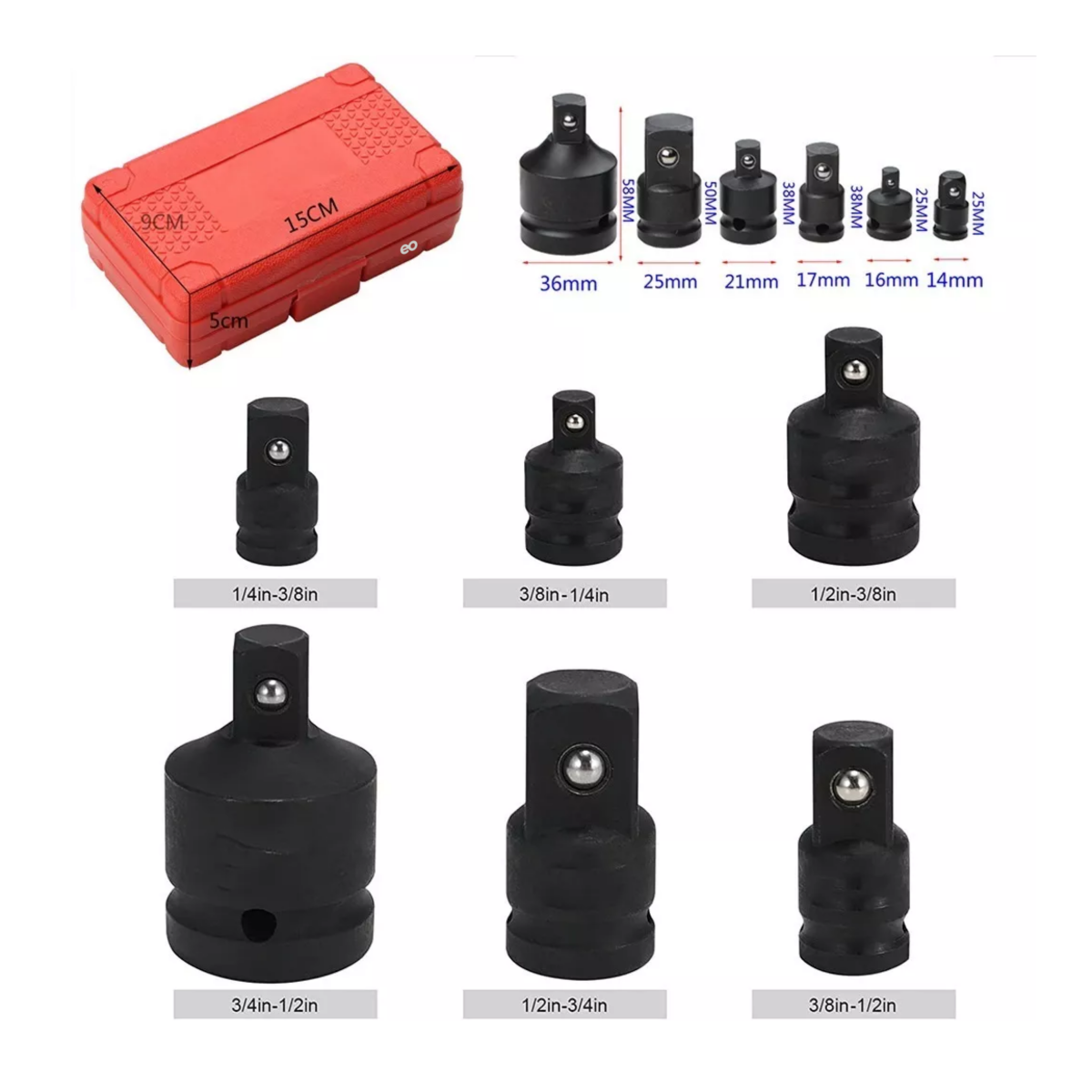 Foto 3 pulgar | Juego Adaptadores Para Dados Y Llaves De Impacto 6pzs Eo Safe Imports Esi-6611-1 Rojo