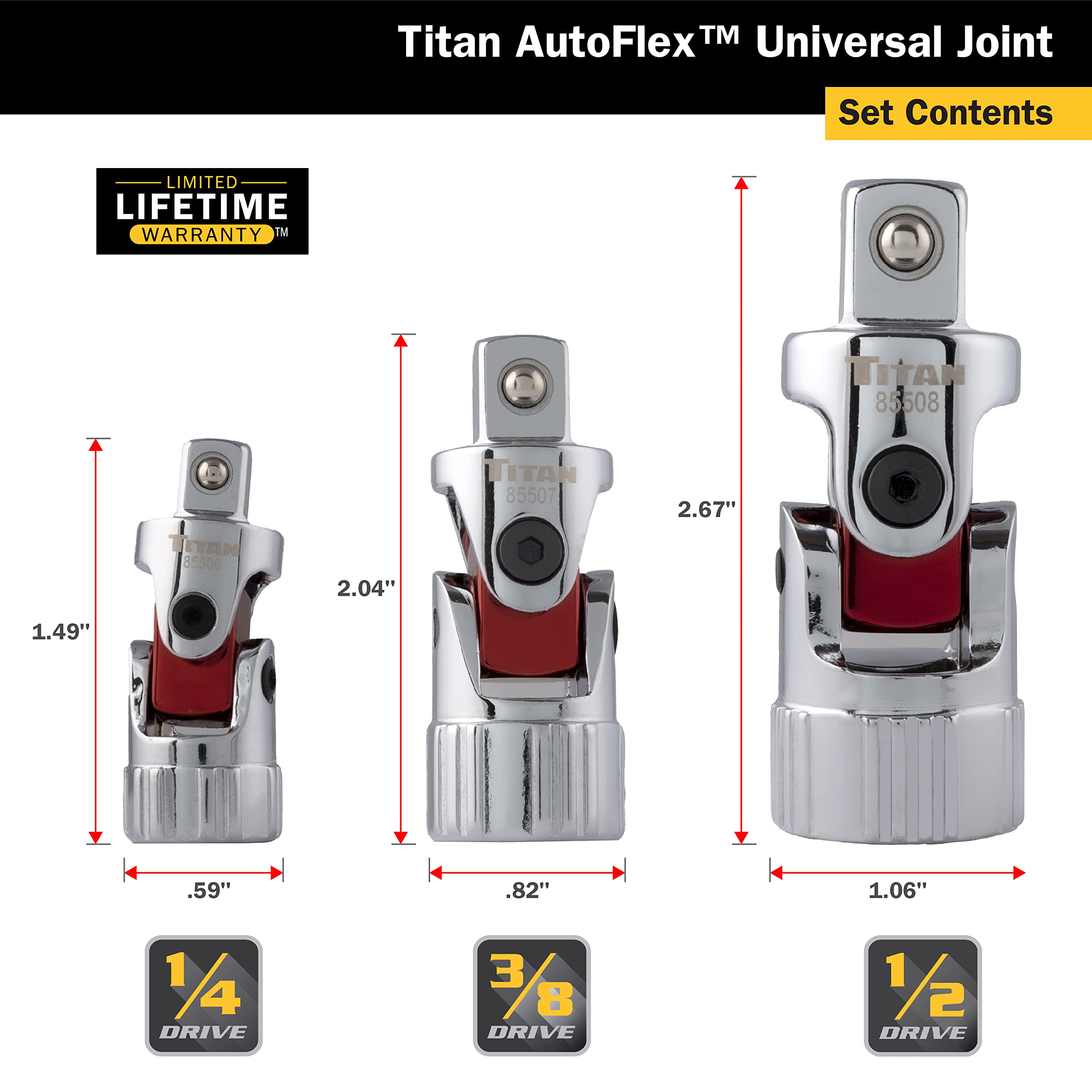 Foto 2 | Juego De Enchufes Titan 85505, Junta Universal Auto Flex De 3 Piezas - Venta Internacional.