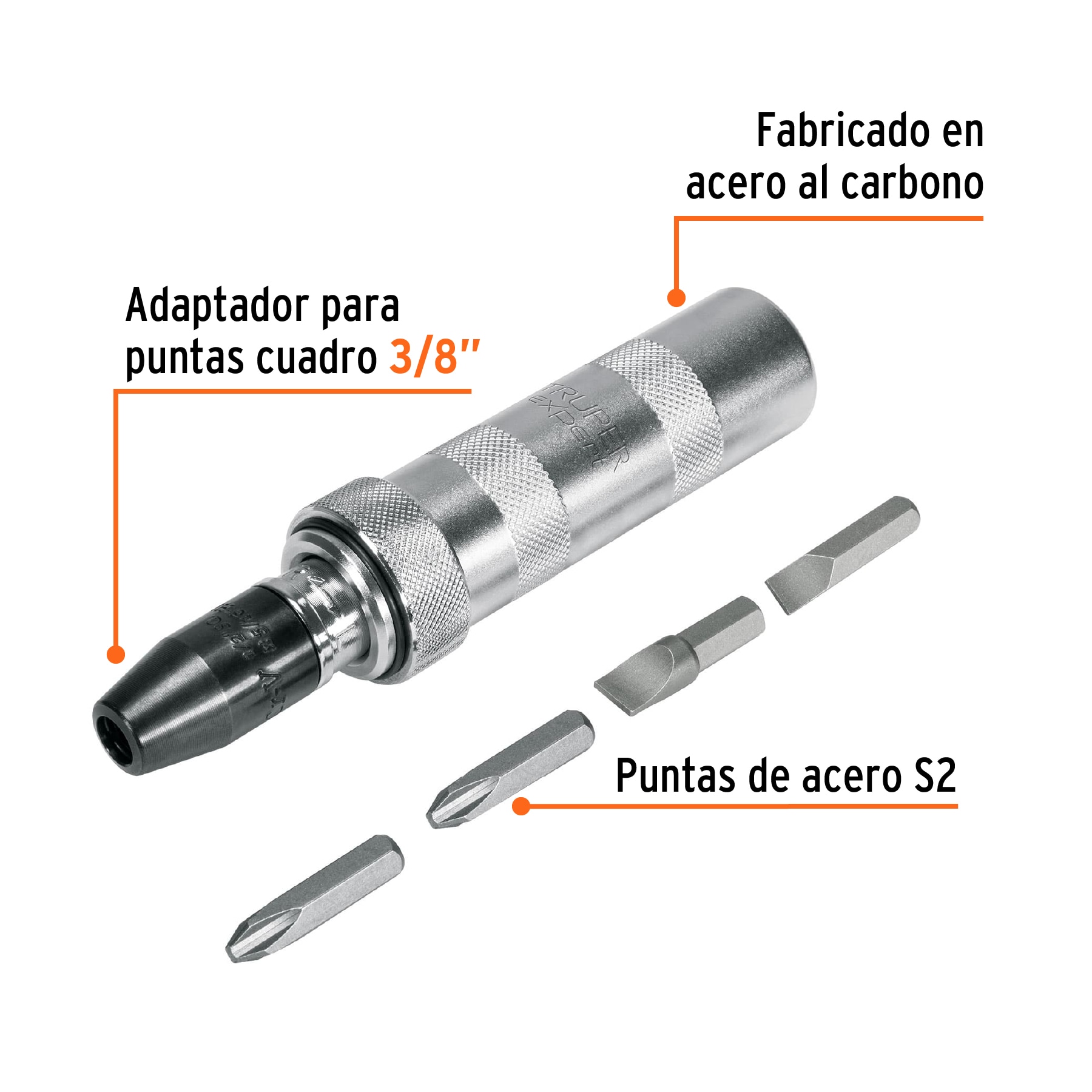 Foto 3 pulgar | Juego de Desarmador de Impacto Truper color Anaranjado con 4 Puntas 3/8” S2 Expert